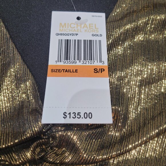Michael Kors Gold Flowy Long Sleeve V-Neck Top Blouse Size Small Metallic NEW - Picture 12 of 12